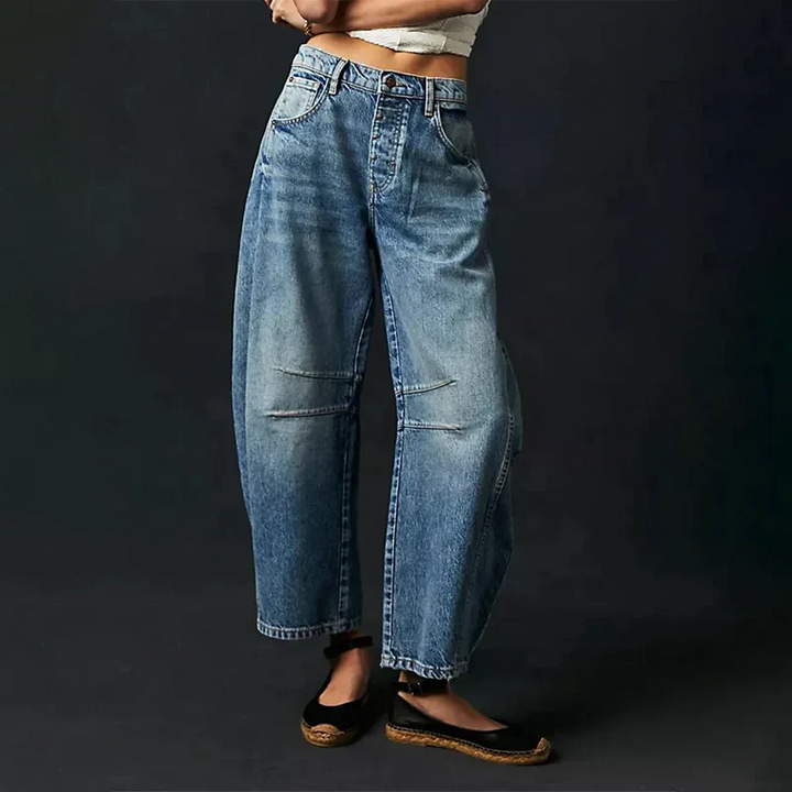Nora | Damen Barrel Leg Jeans Weites Bein High Waist Freizeithose