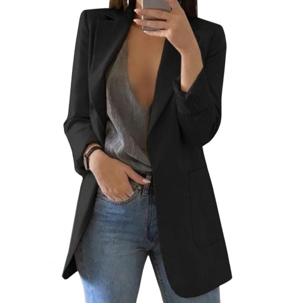 Luna | Damen Langer Blazer Open Front Longblazer Elegant