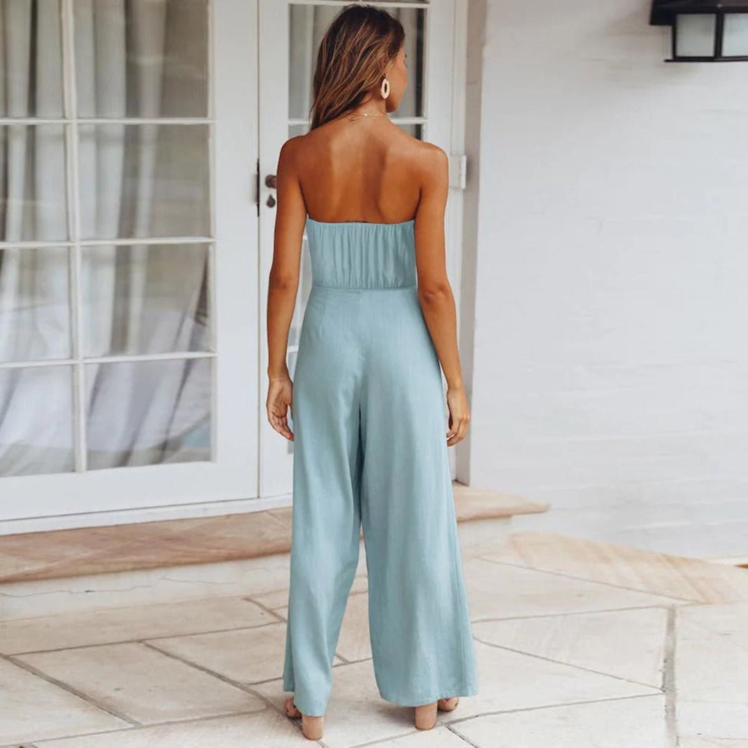 Naia | Damen Bandeau Jumpsuit Wide Leg Bindegürtel