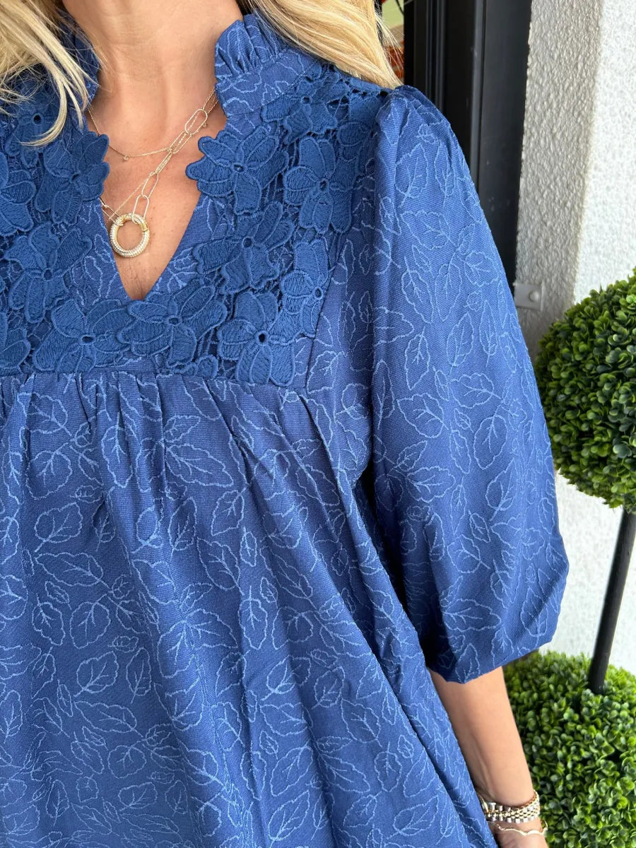 Lena | Damen Sommerkleid Kurzarm V-Ausschnitt Volant Mini