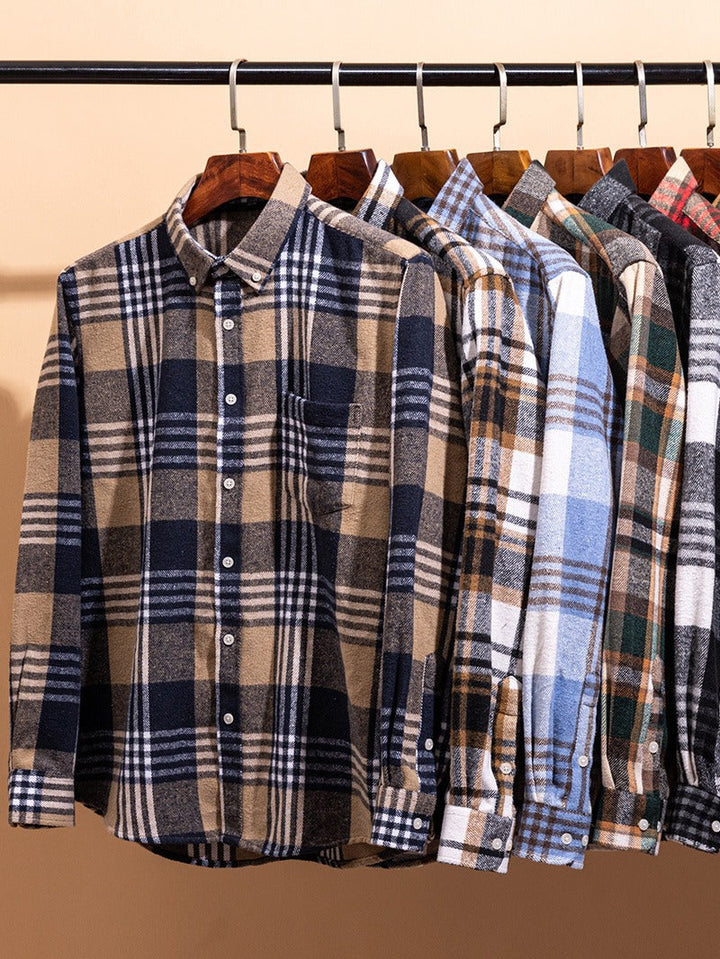 Arven | Herren Flanellhemd Karo Langarm Button-Down