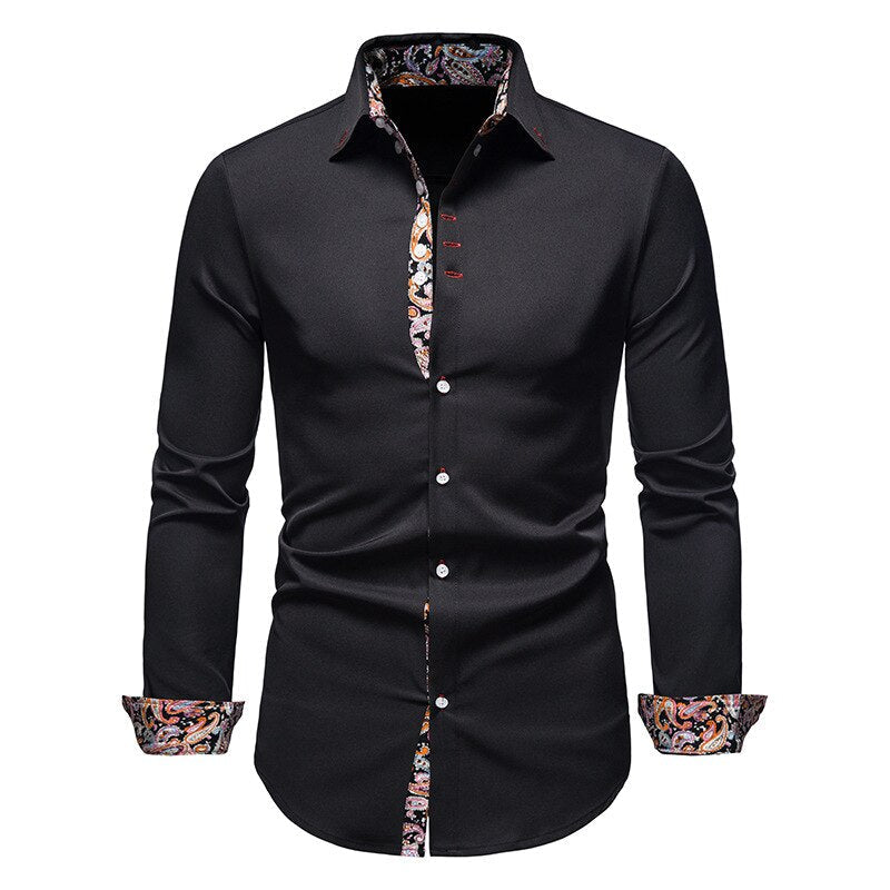 Eduardo | Herren Slim Fit Hemd mit Paisley-Kontrast
