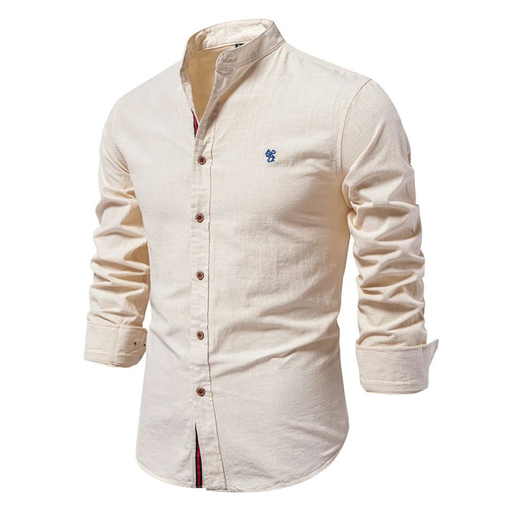 Julian | Herren Stehkragen Hemd Langarm Slim Fit Freizeithemd