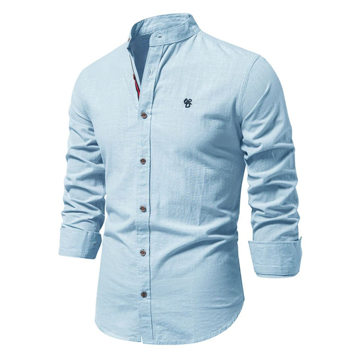Julian | Herren Stehkragen Hemd Langarm Slim Fit Freizeithemd