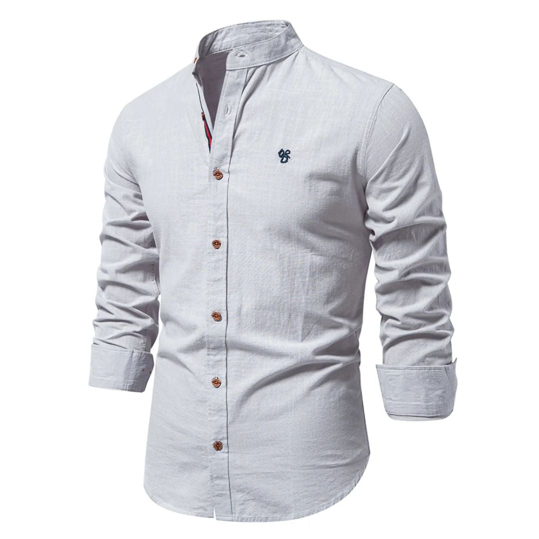 Julian | Herren Stehkragen Hemd Langarm Slim Fit Freizeithemd