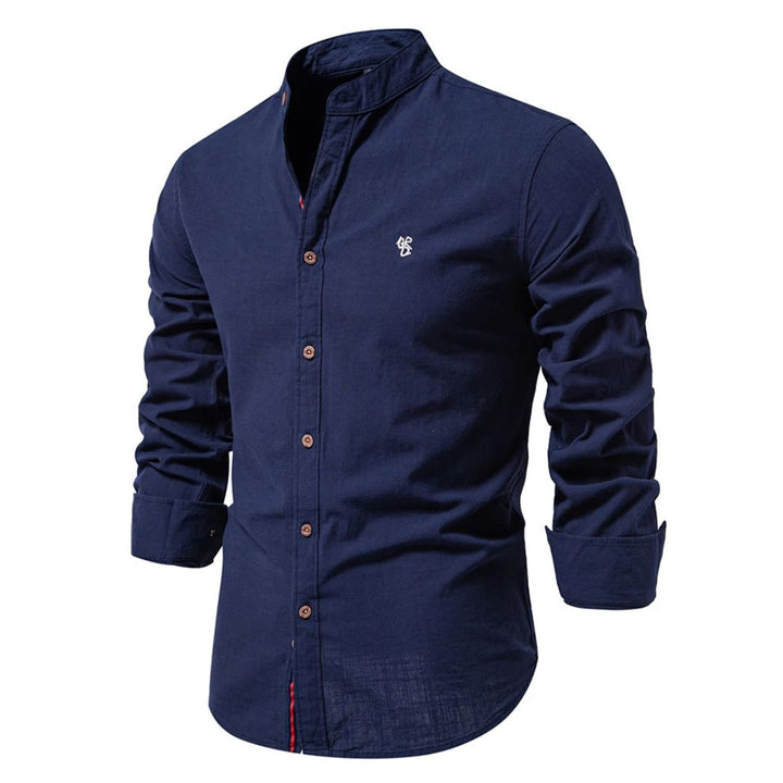 Julian | Herren Stehkragen Hemd Langarm Slim Fit Freizeithemd