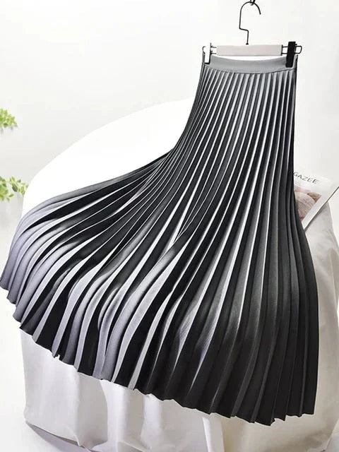 Jolie | Damen Plisseerock Midi Satin-Glanz Elastikbund