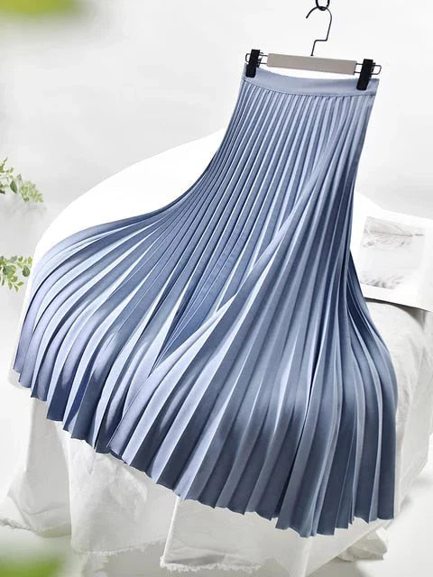 Jolie | Damen Plisseerock Midi Satin-Glanz Elastikbund