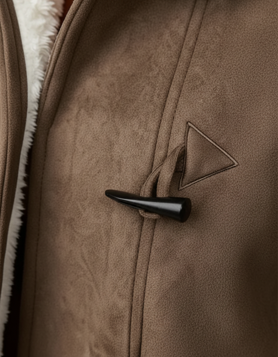 Mila Damen Herbstjacke – Nahaufnahme der vorderen Knebelverschlüsse und Nähte