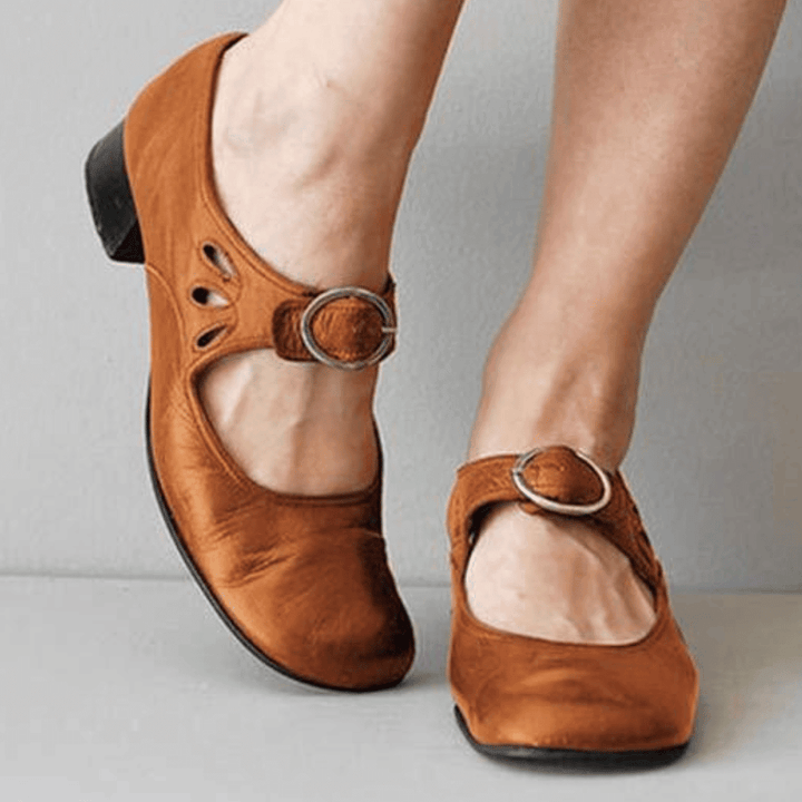 Clara | Damen Mary Jane Schuhe Riemchen Flache Schuhe Leder