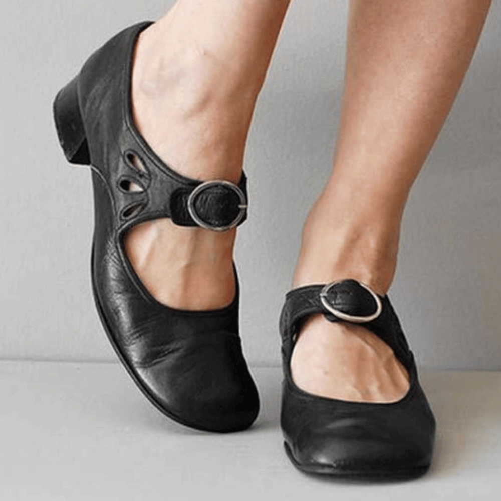 Clara | Damen Mary Jane Schuhe Riemchen Flache Schuhe Leder