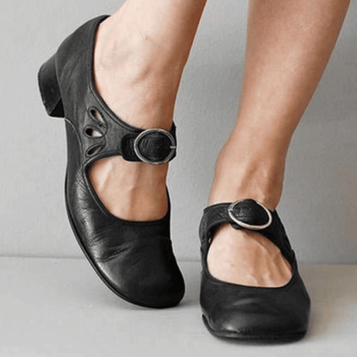 Clara | Damen Mary Jane Schuhe Riemchen Flache Schuhe Leder