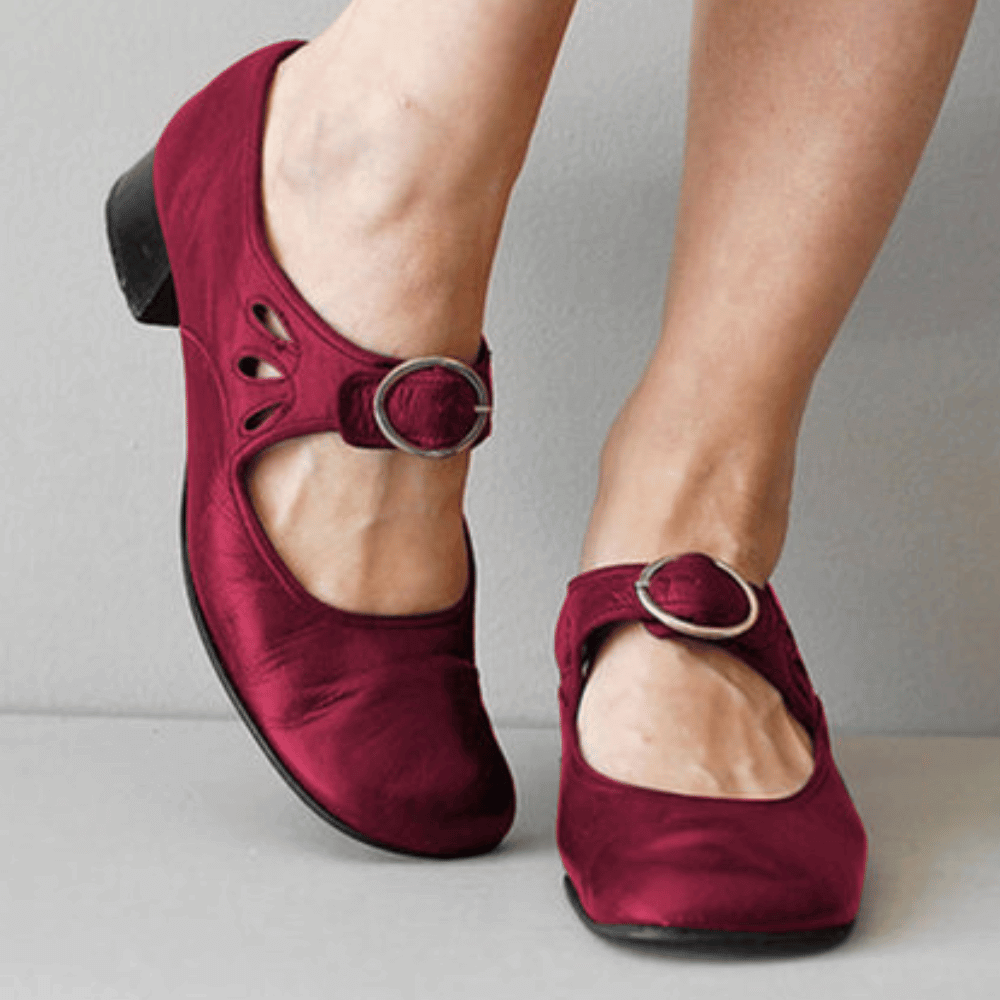 Clara | Damen Mary Jane Schuhe Riemchen Flache Schuhe Leder
