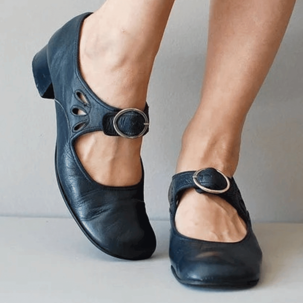 Clara | Damen Mary Jane Schuhe Riemchen Flache Schuhe Leder