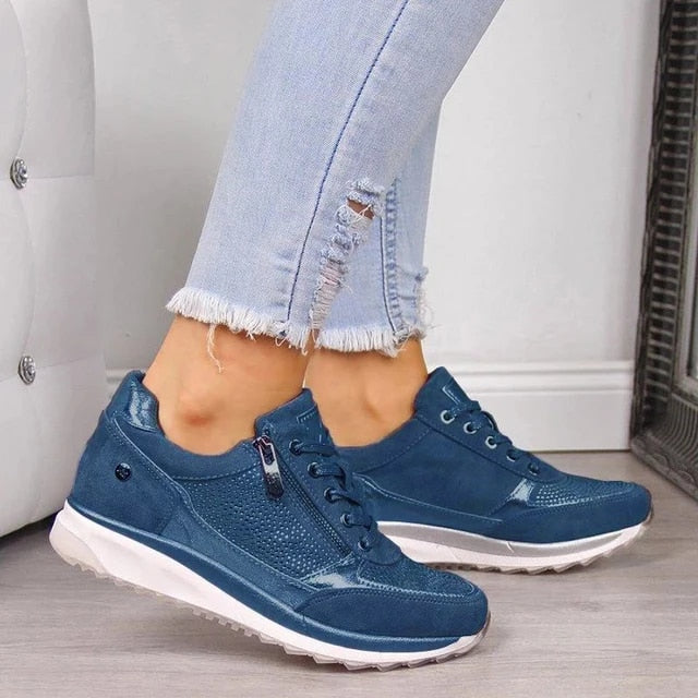 Frella | Damen Sneaker mit Strass Reißverschluss Keilabsatz