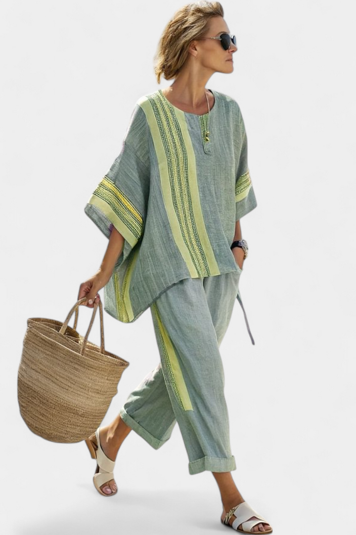 Lavinia | Damen Set Gestreift Weite Hose und Bluse Sommer