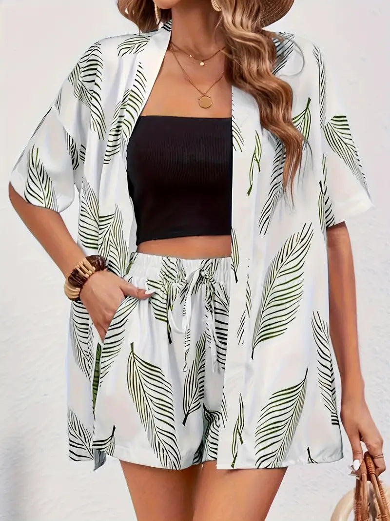 Hana | Damen Kimono-Set Shorts Blumenmuster Sommer