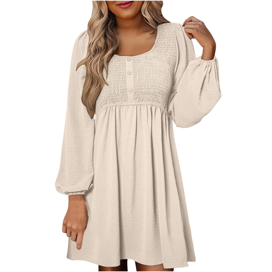Rosa | Damen Minikleid Smok-Oberteil Eckiger Ausschnitt Langarm