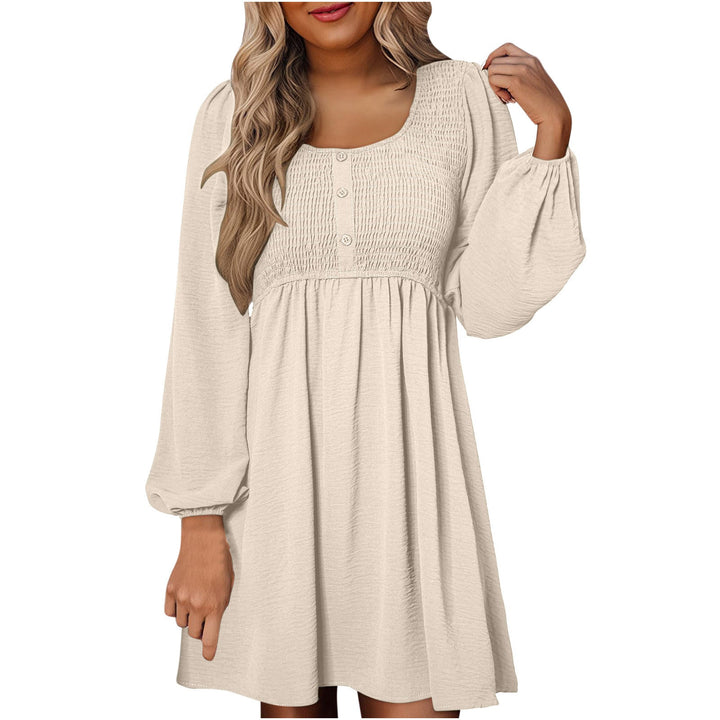 Rosa | Damen Minikleid Smok-Oberteil Eckiger Ausschnitt Langarm