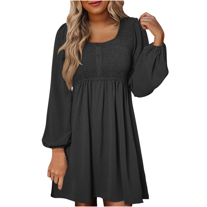 Rosa | Damen Minikleid Smok-Oberteil Eckiger Ausschnitt Langarm