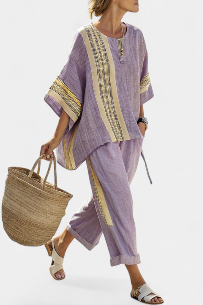 Lavinia | Damen Set Gestreift Weite Hose und Bluse Sommer