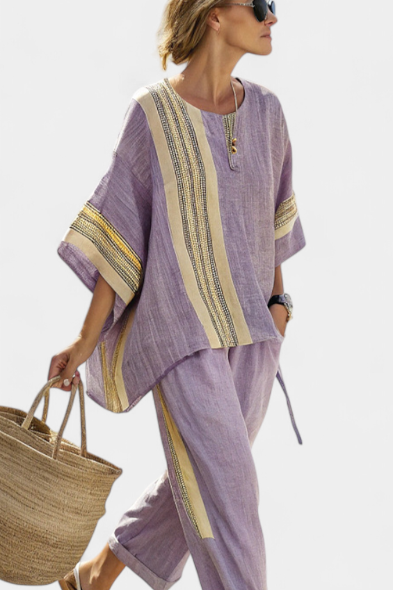 Lavinia | Damen Set Gestreift Weite Hose und Bluse Sommer