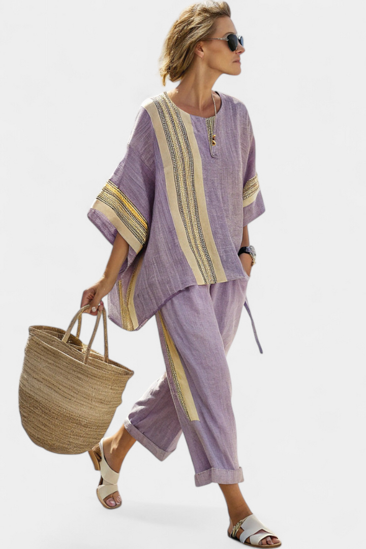 Lavinia | Damen Set Gestreift Weite Hose und Bluse Sommer