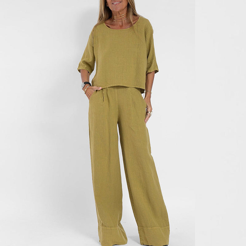 Nina | Damen hosen Set Halbarm Top Weites Bein Sommer