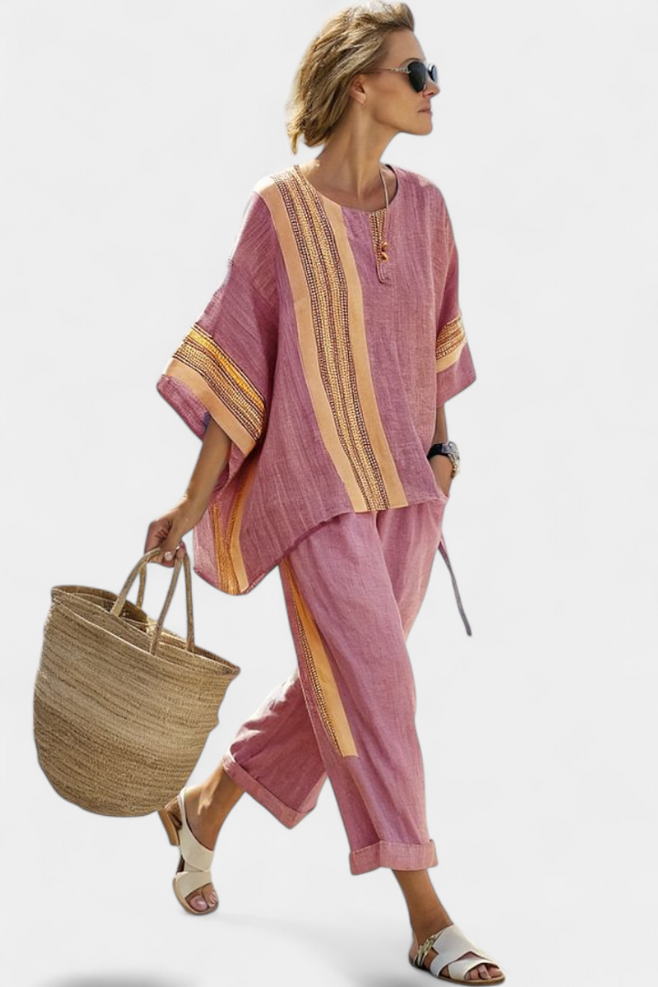 Lavinia | Damen Set Gestreift Weite Hose und Bluse Sommer
