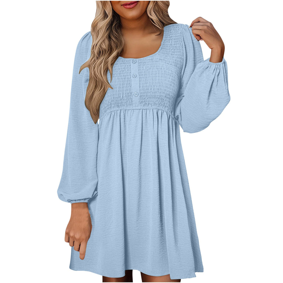 Rosa | Damen Minikleid Smok-Oberteil Eckiger Ausschnitt Langarm