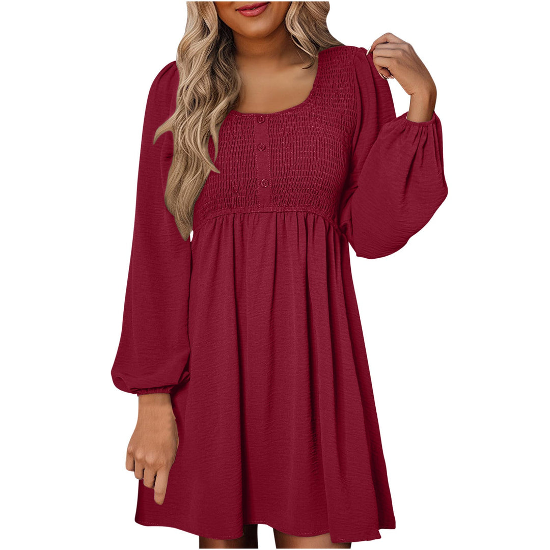 Rosa | Damen Minikleid Smok-Oberteil Eckiger Ausschnitt Langarm