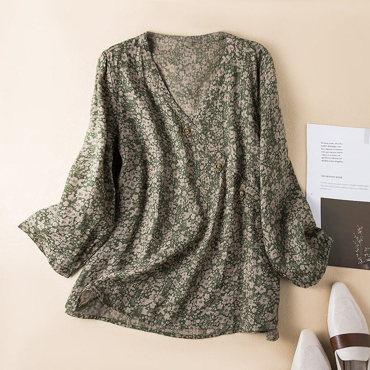 Jema | Damen Bluse Paisley Muster V-Ausschnitt Langarm