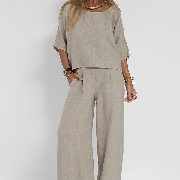 Nina | Damen hosen Set Halbarm Top Weites Bein Sommer