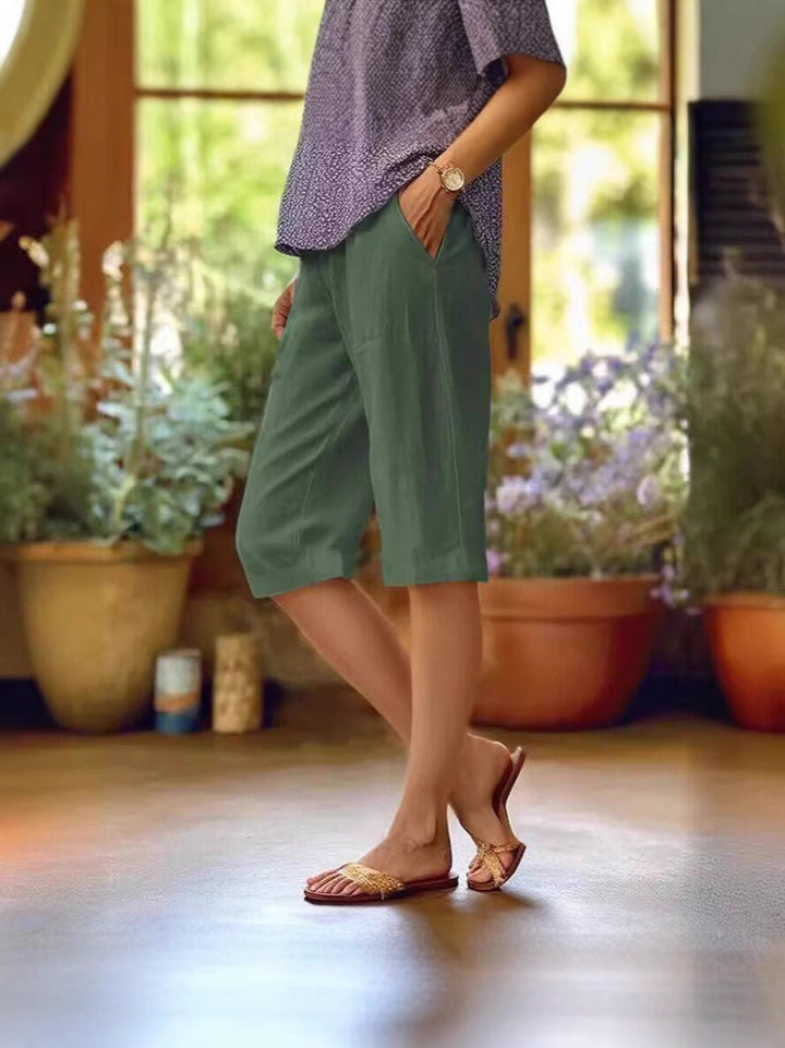 Lina | Damen Leinen-Shorts Elastikbund Bermuda Sommershorts