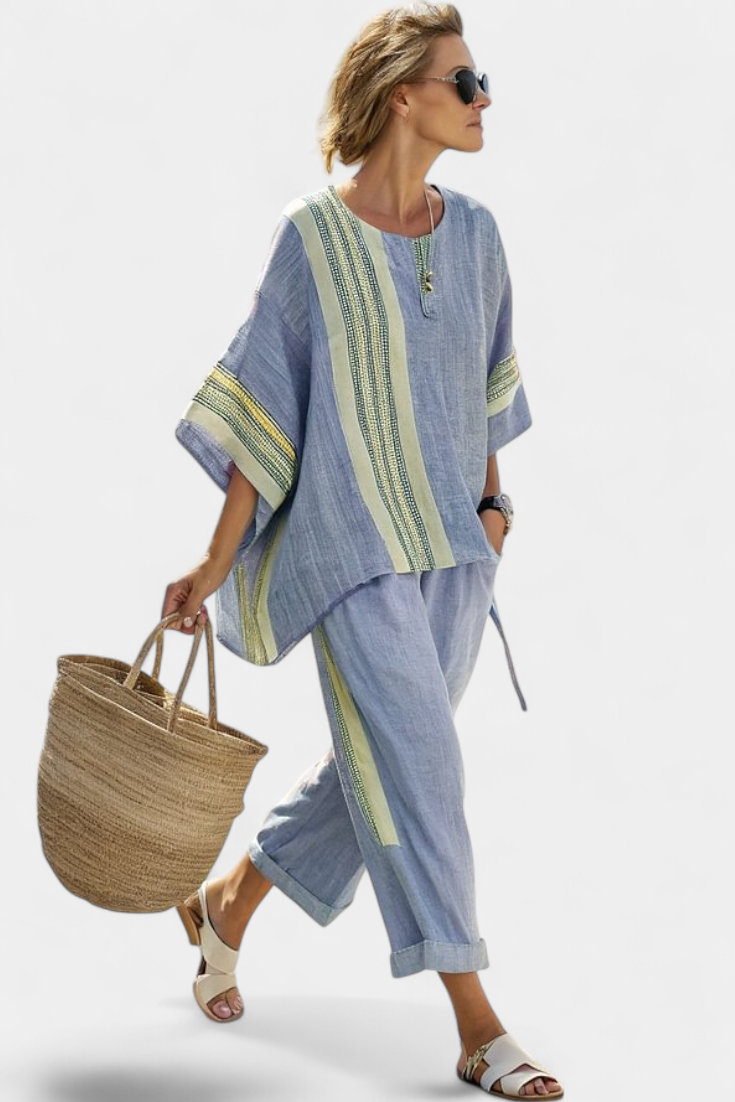 Lavinia | Damen Set Gestreift Weite Hose und Bluse Sommer