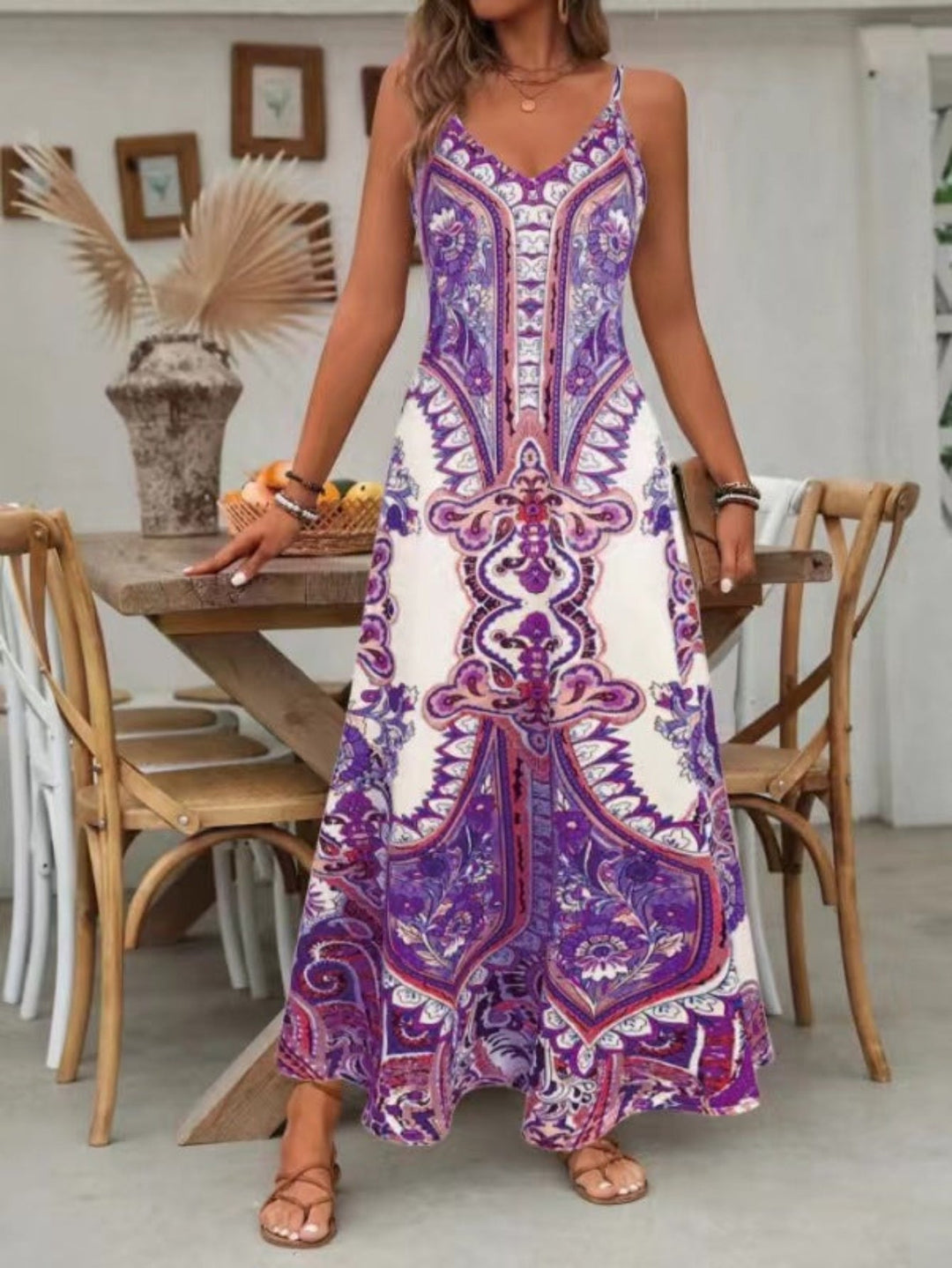 Zara | Damen Maxi-Kleid Träger Mandala-Druck Boho Sommer