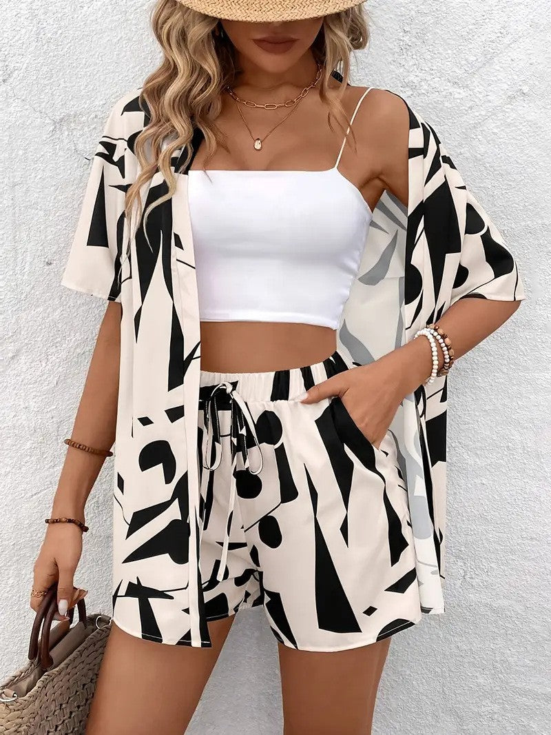 Hana | Damen Kimono-Set Shorts Blumenmuster Sommer