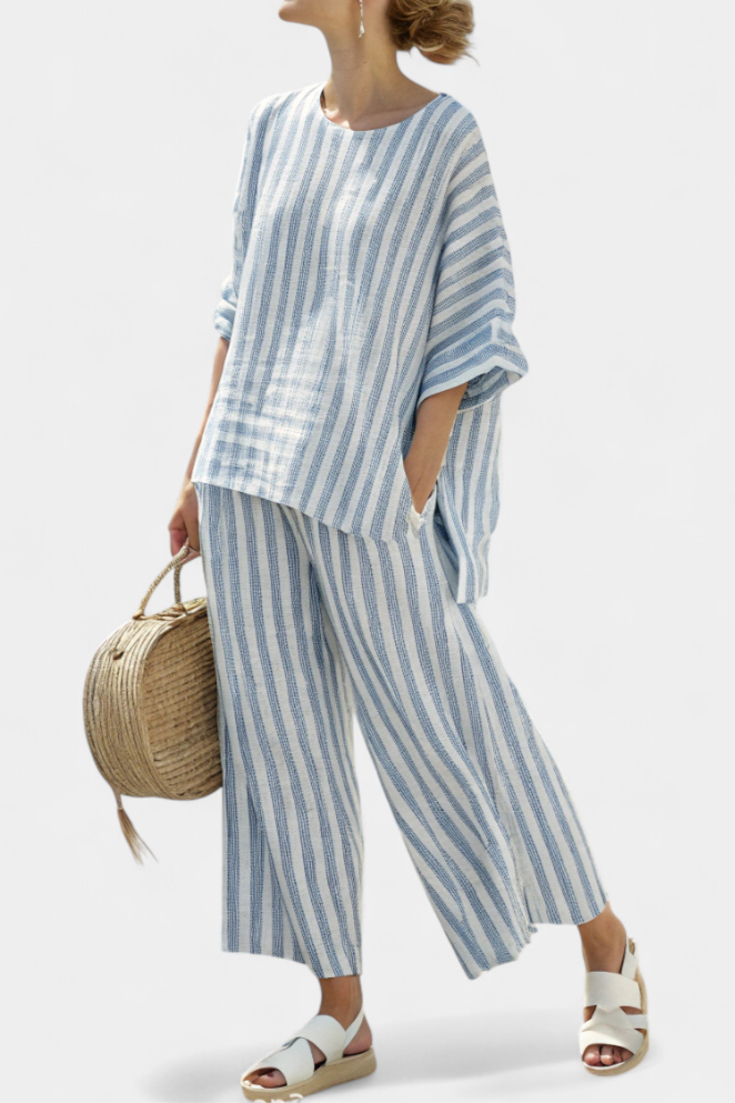 Camille | Damen Set Gestreift Weite Hose und Bluse Sommeroutfit
