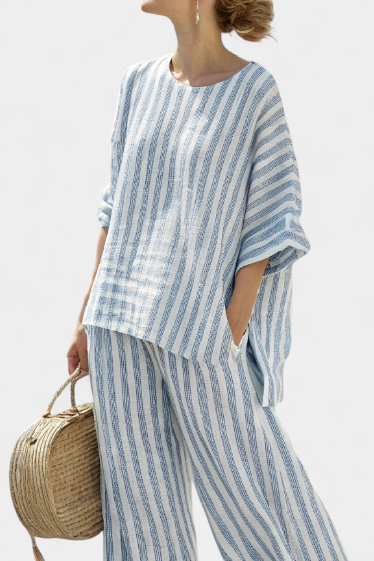 Camille | Damen Set Gestreift Weite Hose und Bluse Sommeroutfit