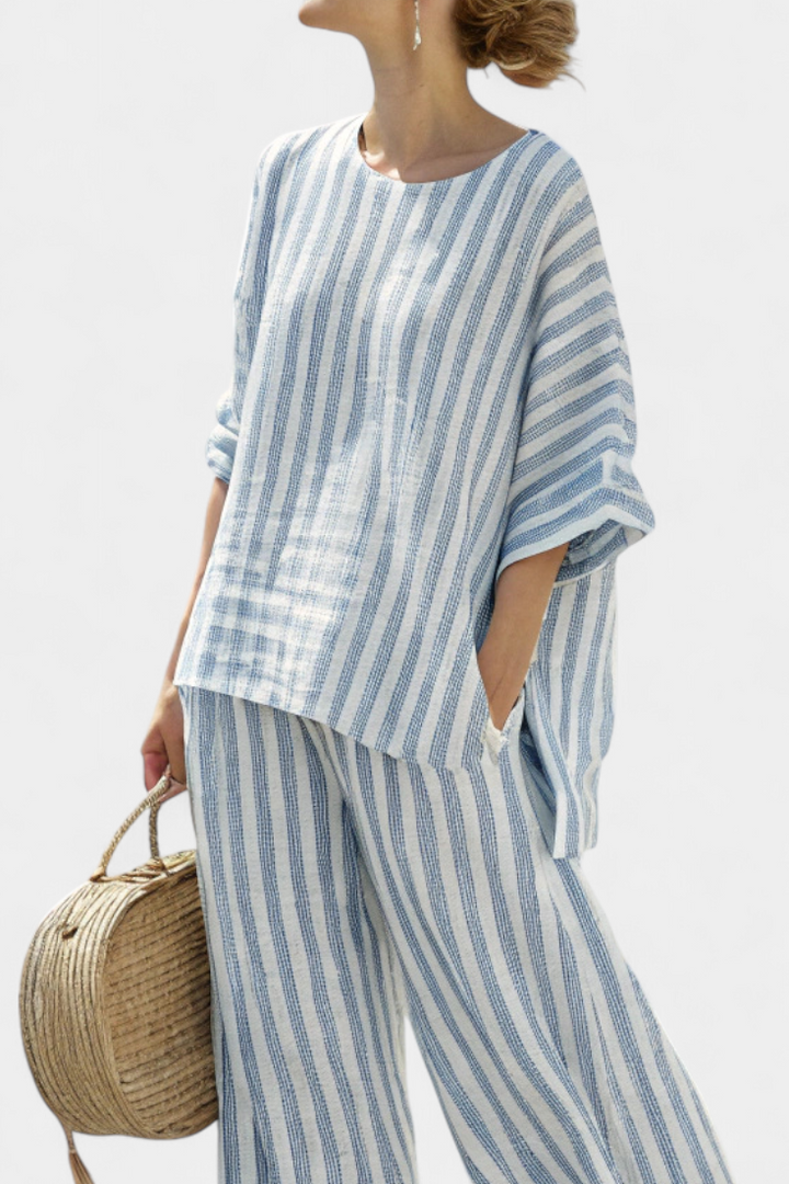 Camille | Damen Set Gestreift Weite Hose und Bluse Sommeroutfit