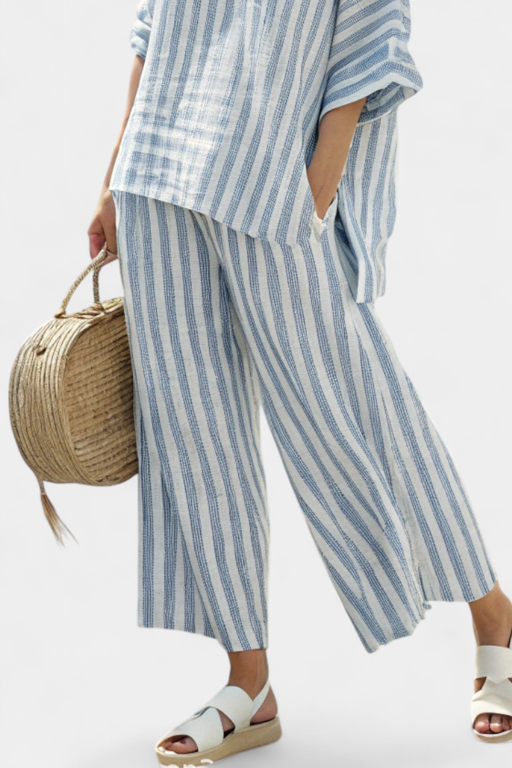 Camille | Damen Set Gestreift Weite Hose und Bluse Sommeroutfit