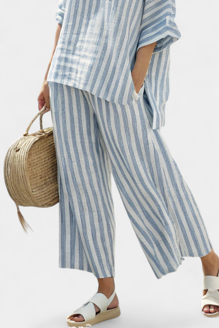 Camille | Damen Set Gestreift Weite Hose und Bluse Sommeroutfit