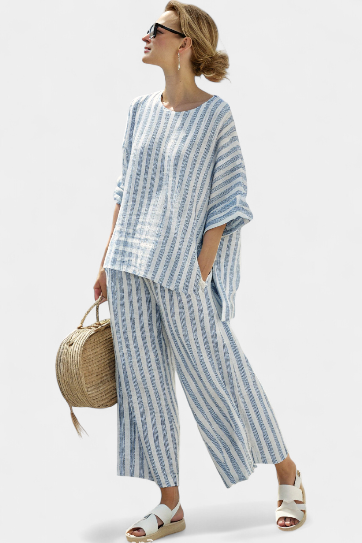 Camille | Damen Set Gestreift Weite Hose und Bluse Sommeroutfit