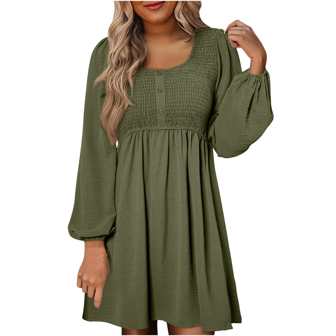 Rosa | Damen Minikleid Smok-Oberteil Eckiger Ausschnitt Langarm
