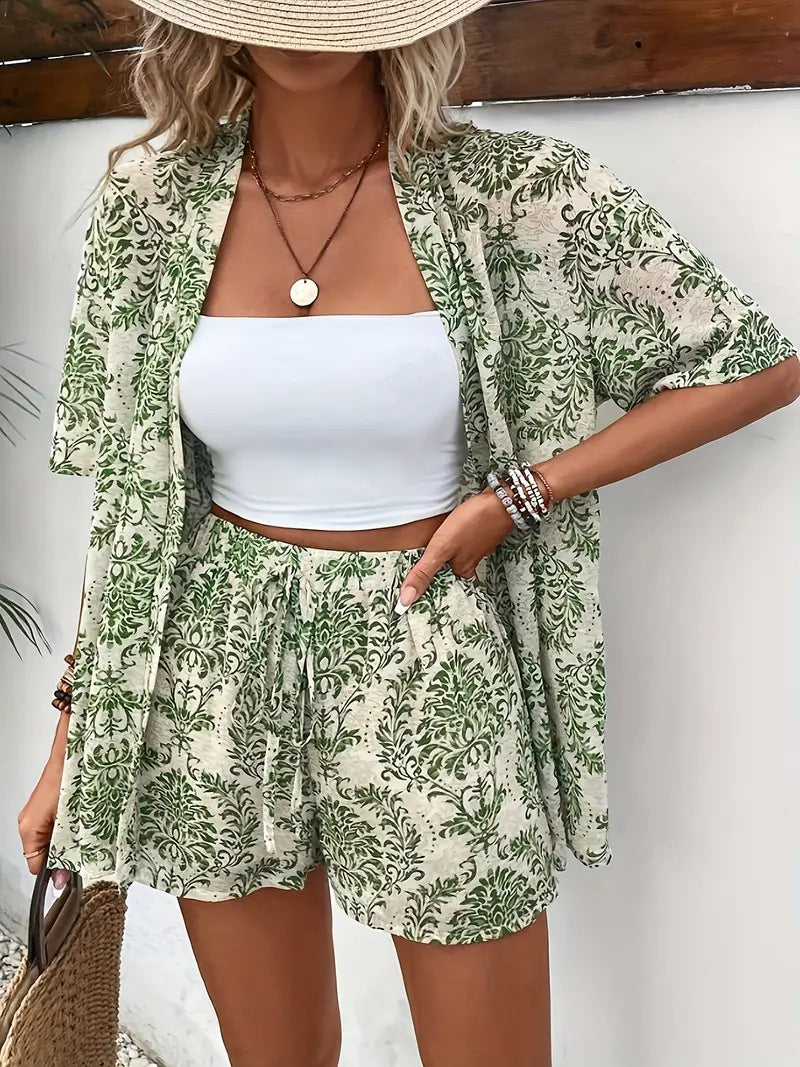 Hana | Damen Kimono-Set Shorts Blumenmuster Sommer