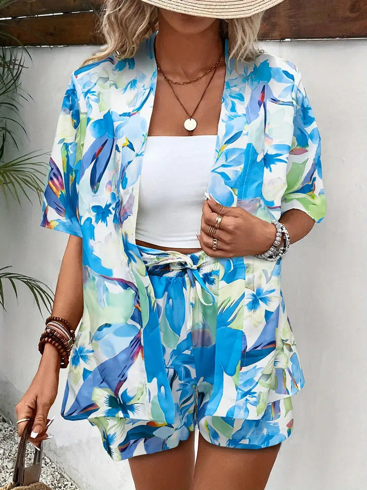 Hana | Damen Kimono-Set Shorts Blumenmuster Sommer