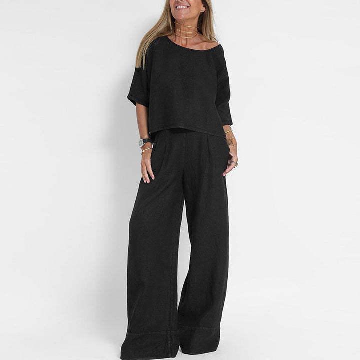 Nina | Damen hosen Set Halbarm Top Weites Bein Sommer