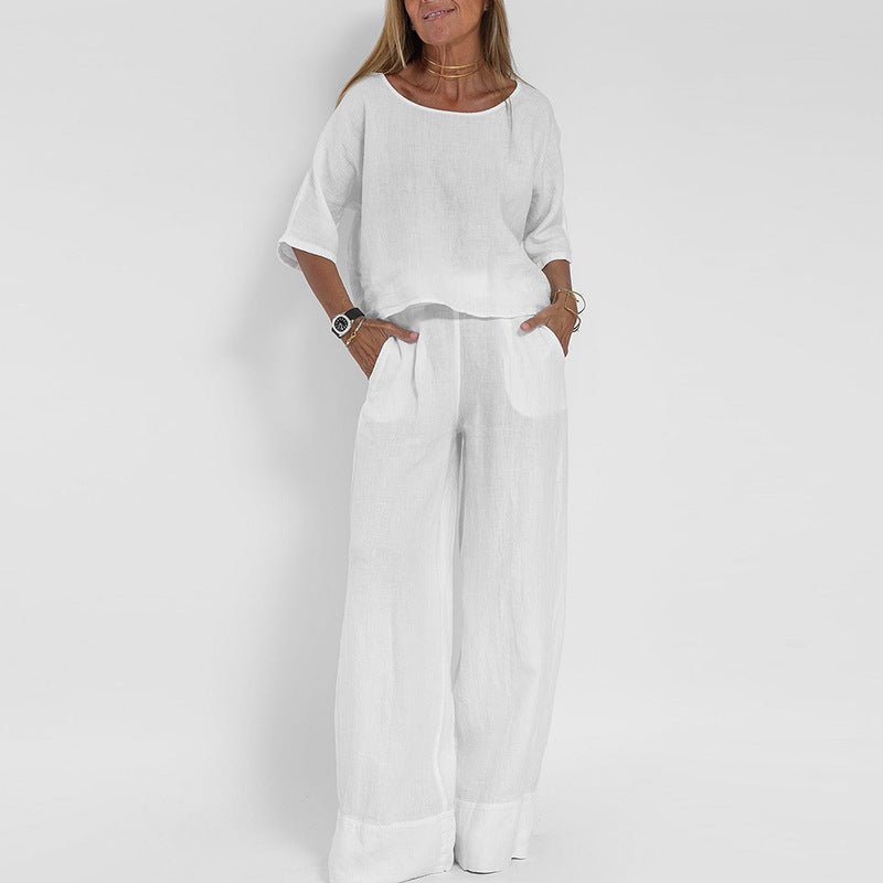 Nina | Damen hosen Set Halbarm Top Weites Bein Sommer