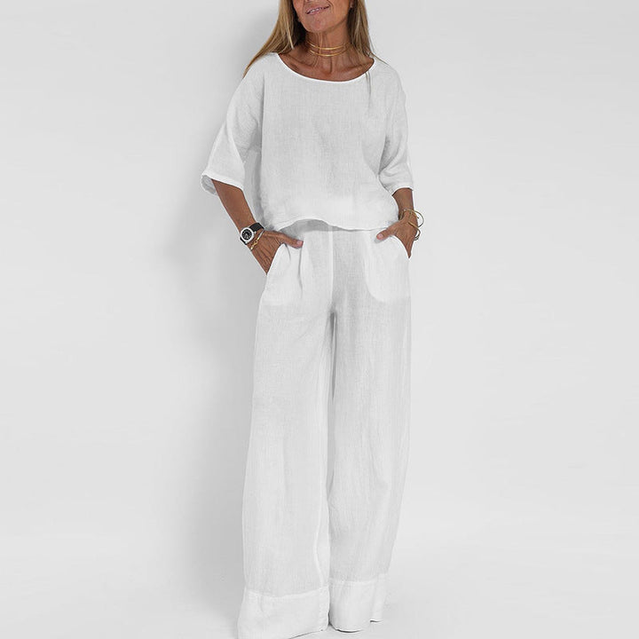 Nina | Damen hosen Set Halbarm Top Weites Bein Sommer