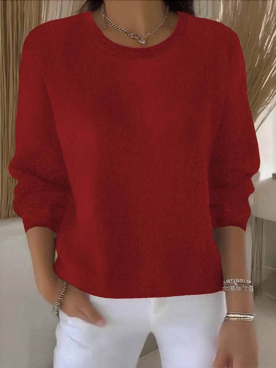 Sofia | Damen Strickpullover Rundhals Weich Oversized Freizeitpullover